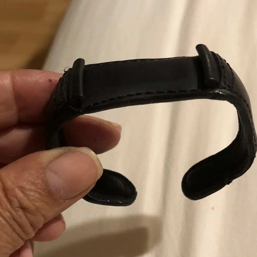 Men's Black Leather Watch Cuff Strap - Classic Adjustable Style